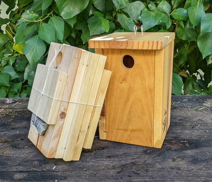 Caja nido artesanal para páridos en madera natural sin tratar